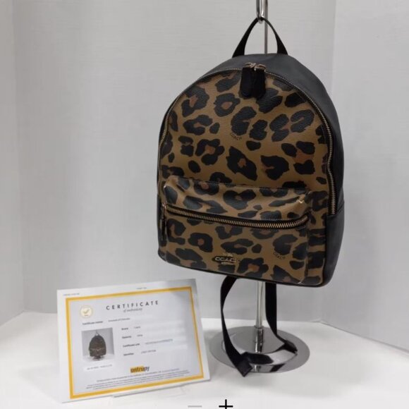 Authentic COACH Coated Canvas & Leather Charlie Leopard Print - Picture 2 of 7